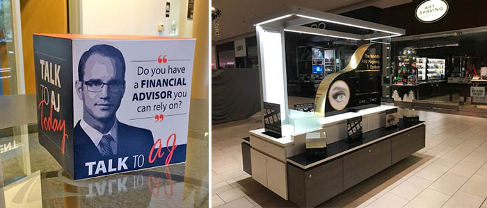 Companies use branded displays at mall kiosks