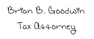 A tax attorney uses a childlike handwriting font